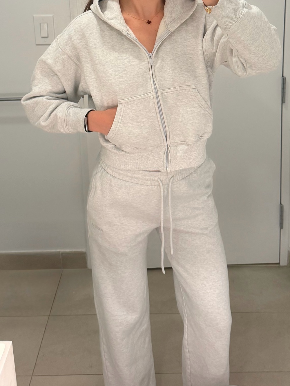 Aritzia Set! Light Gray Cozy Sweatfleece Boyfriend Sweatpant & Zip Hoodie